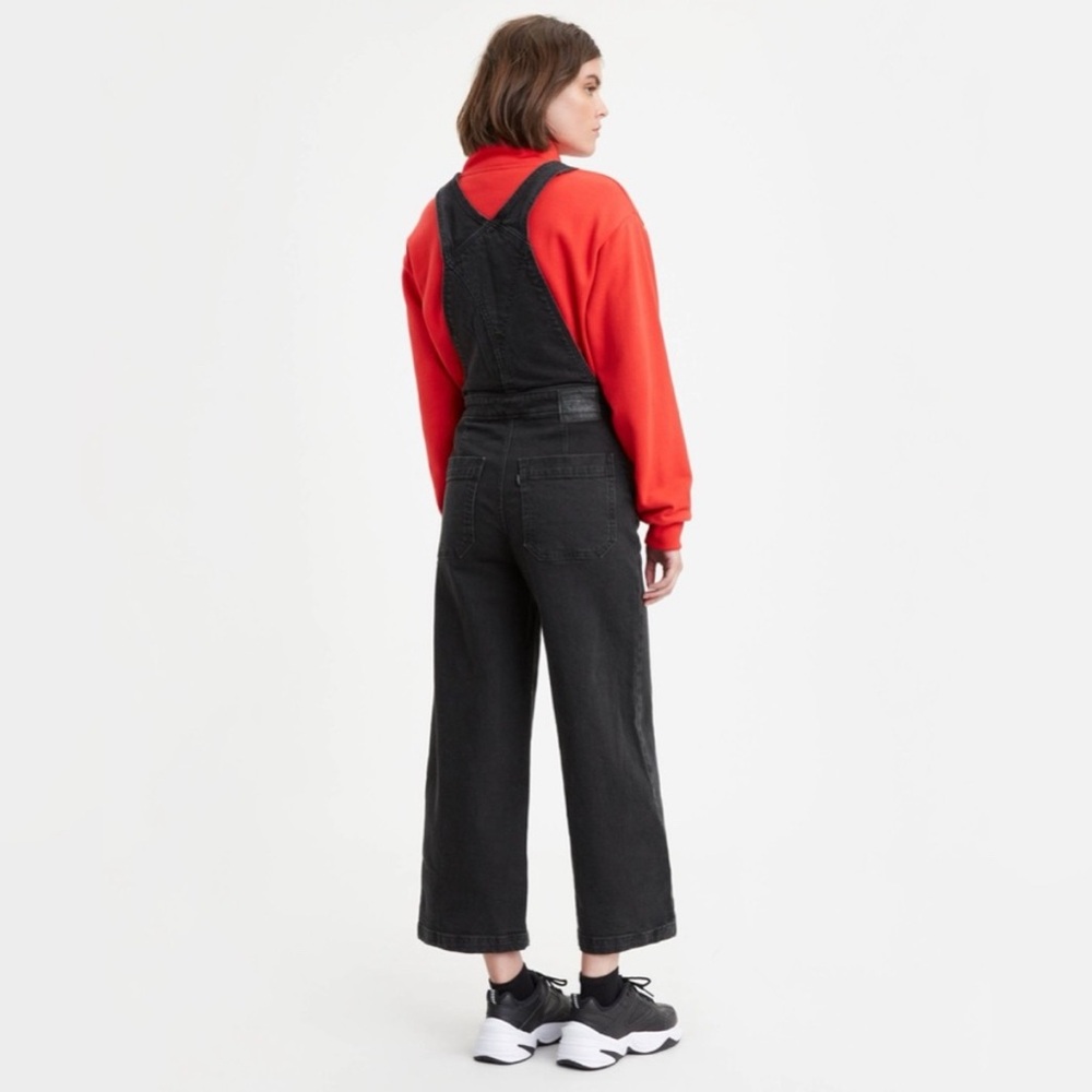 Levi's Premium Ribcage Wide Leg Overalls Womens 28x26 Black Denim